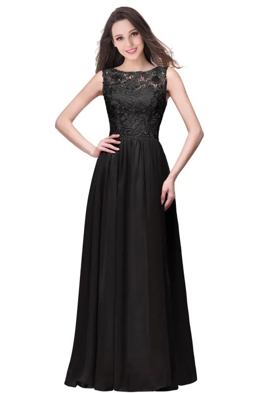 Amazing Jewel Neck Lace Chiffon Evening Dress Sleveless Floor Length Formal Dress