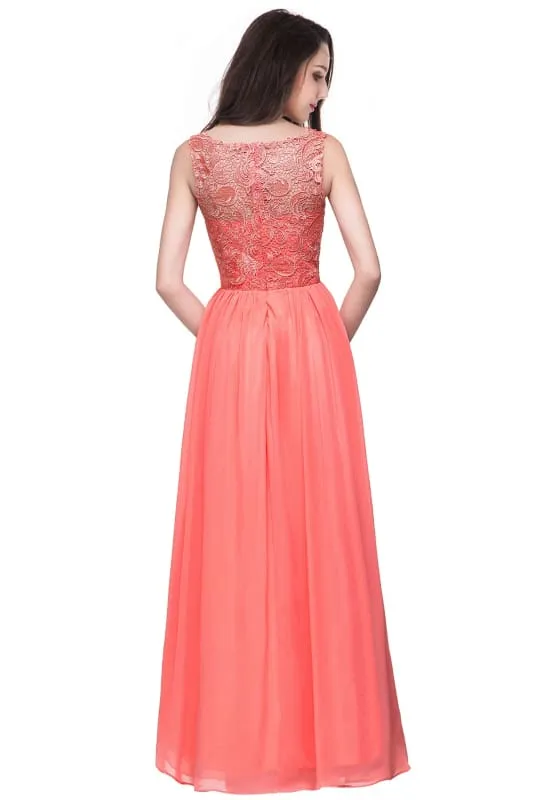 Amazing Jewel Neck Lace Chiffon Evening Dress Sleveless Floor Length Formal Dress