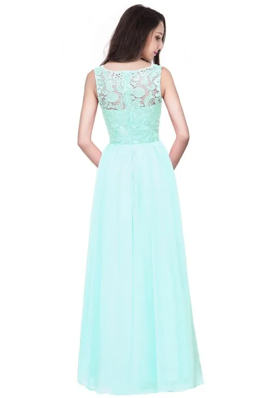 Amazing Jewel Neck Lace Chiffon Evening Dress Sleveless Floor Length Formal Dress