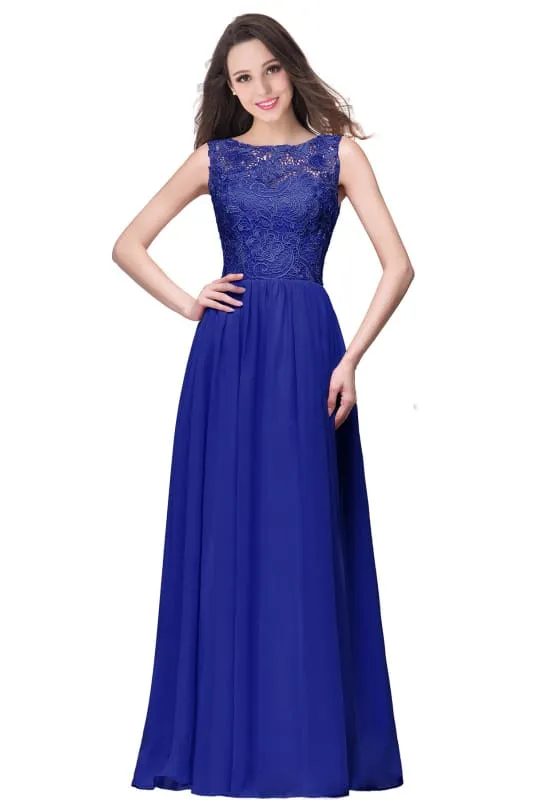 Amazing Jewel Neck Lace Chiffon Evening Dress Sleveless Floor Length Formal Dress