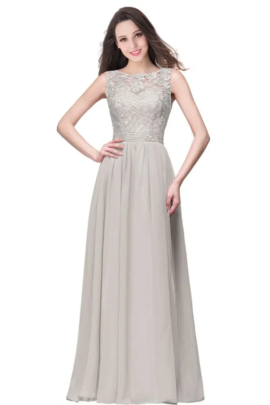 Amazing Jewel Neck Lace Chiffon Evening Dress Sleveless Floor Length Formal Dress