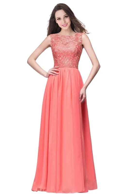 Amazing Jewel Neck Lace Chiffon Evening Dress Sleveless Floor Length Formal Dress