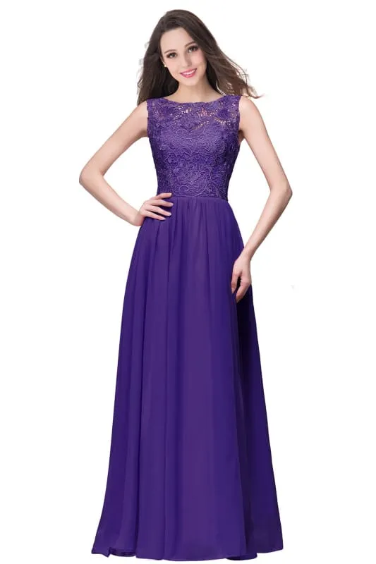 Amazing Jewel Neck Lace Chiffon Evening Dress Sleveless Floor Length Formal Dress