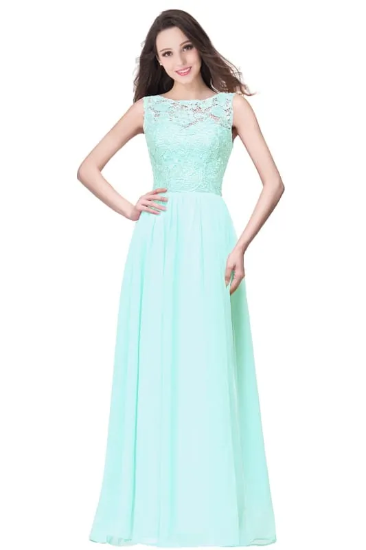Amazing Jewel Neck Lace Chiffon Evening Dress Sleveless Floor Length Formal Dress