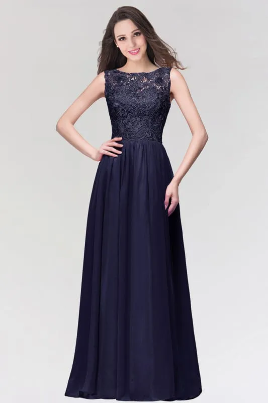 Amazing Jewel Neck Lace Chiffon Evening Dress Sleveless Floor Length Formal Dress