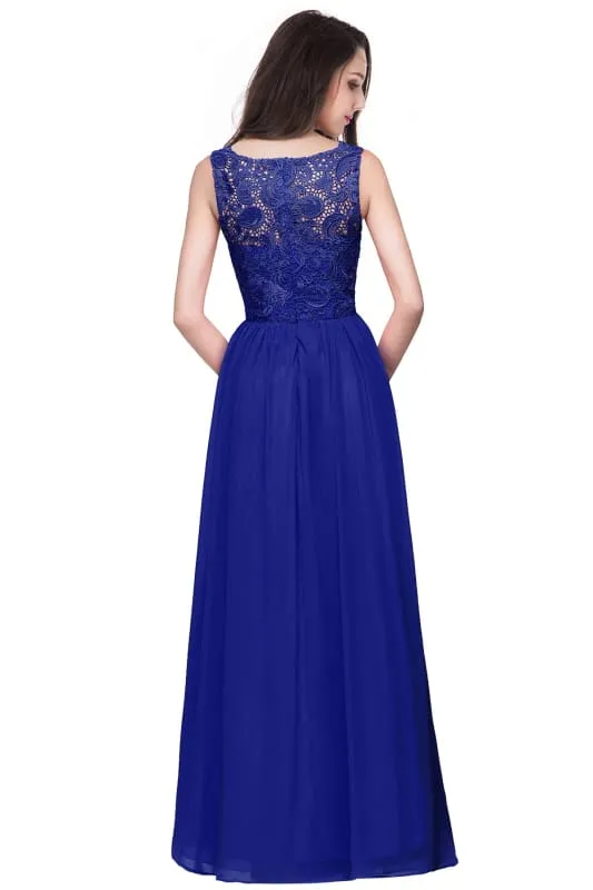 Amazing Jewel Neck Lace Chiffon Evening Dress Sleveless Floor Length Formal Dress