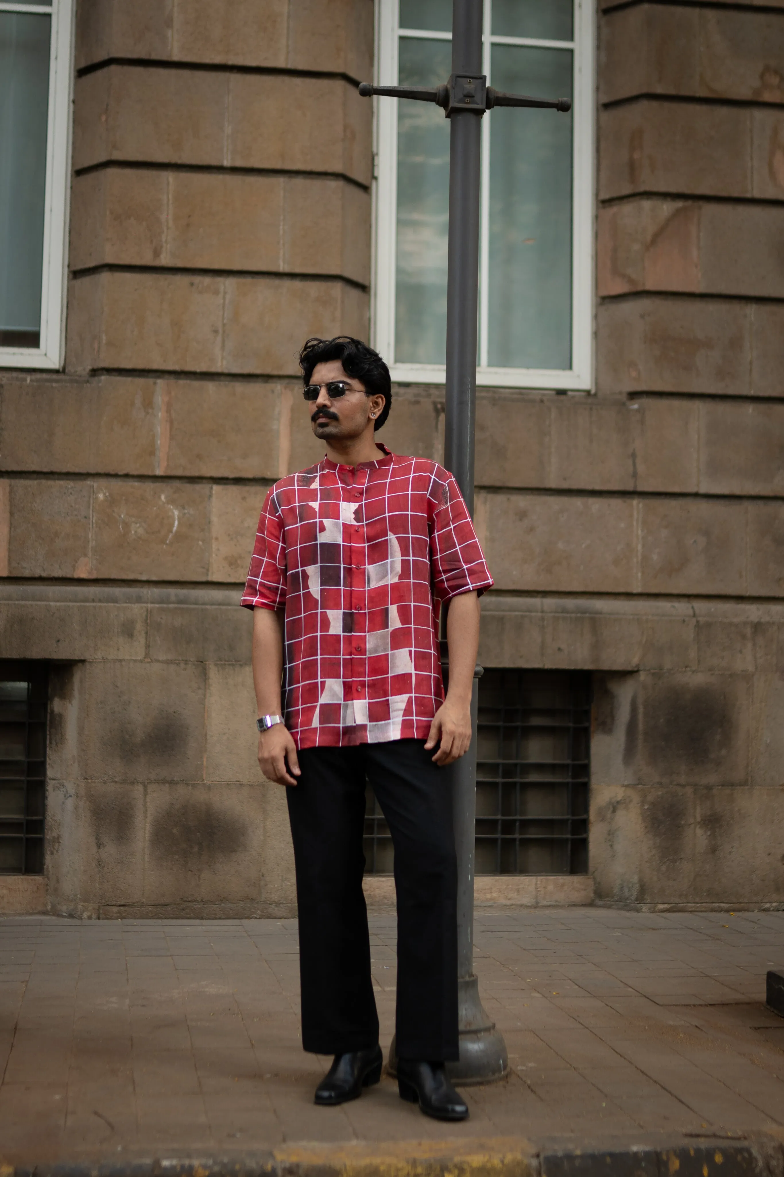 Gridlock Flow Designer Pure Linen Short Sleeve Shirt- AddysForMen