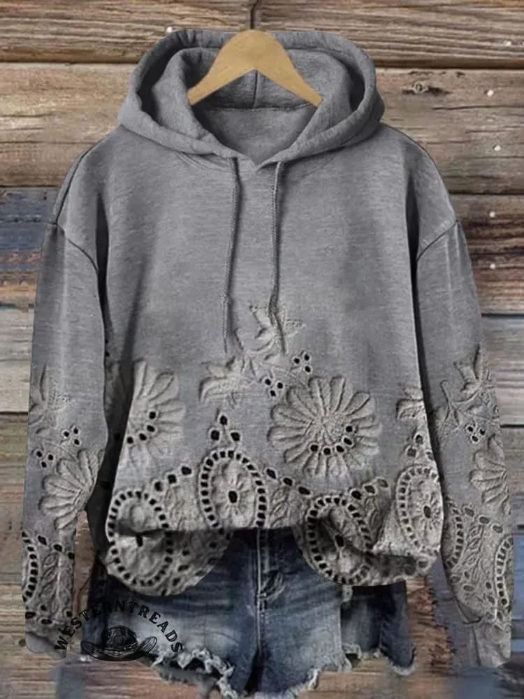 🔥Limited Time Discount🔥Vintage Lace Floral Print Casual Sweatshirt