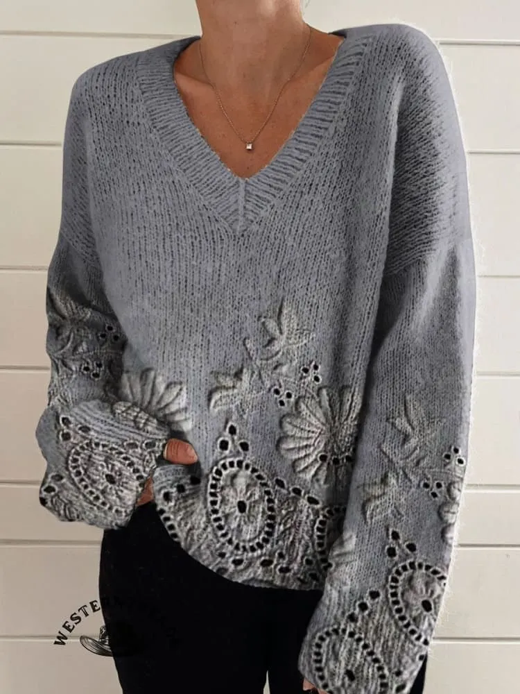🔥Limited Time Discount🔥Vintage Lace Floral Print Casual Sweatshirt