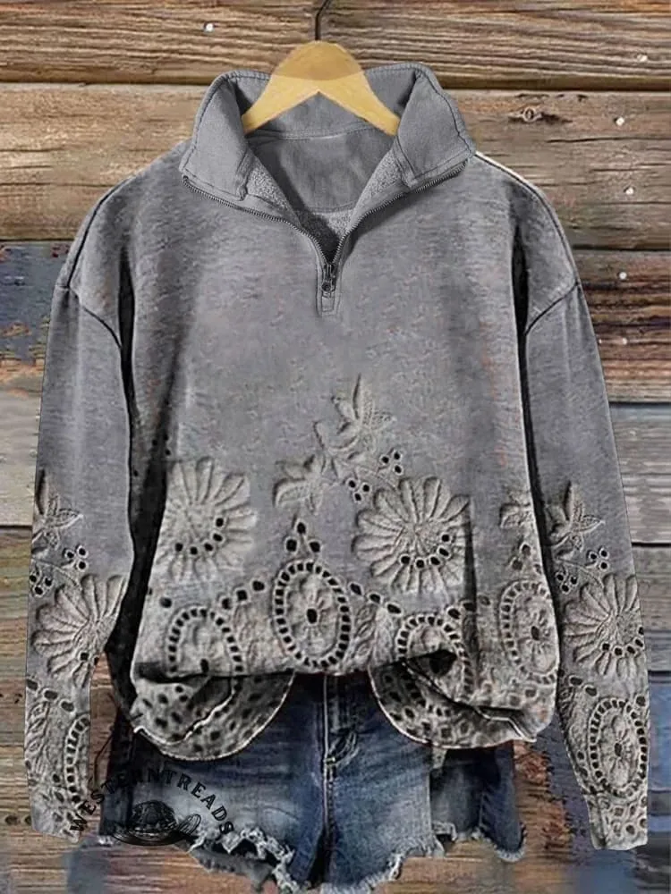 🔥Limited Time Discount🔥Vintage Lace Floral Print Casual Sweatshirt