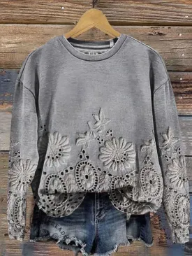 🔥Limited Time Discount🔥Vintage Lace Floral Print Casual Sweatshirt