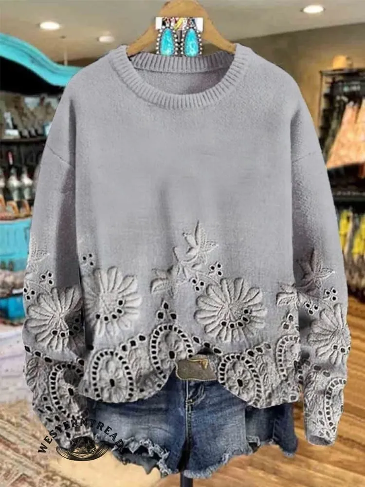 🔥Limited Time Discount🔥Vintage Lace Floral Print Casual Sweatshirt
