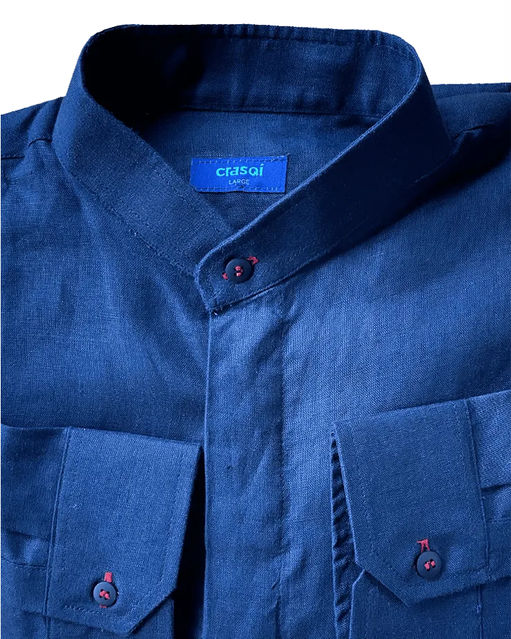 MENORCA Linen Shirt - Navy/Red
