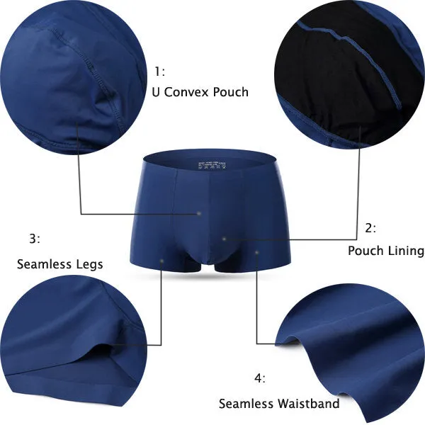 Mens Seamless Casual Underwear Comfortabale Breathable Mid Rise Solid Color Boxers