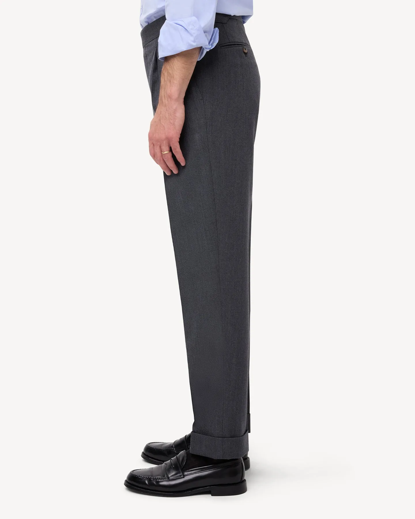 Mid Grey Single Pleat Cavalry Twill Trousers
