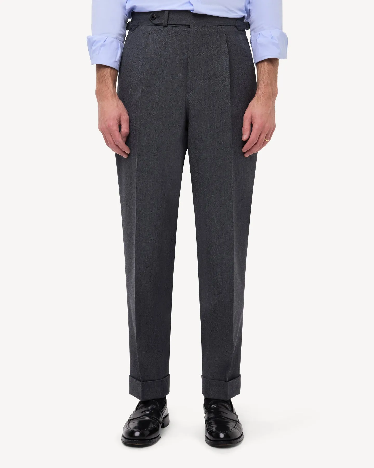 Mid Grey Single Pleat Cavalry Twill Trousers