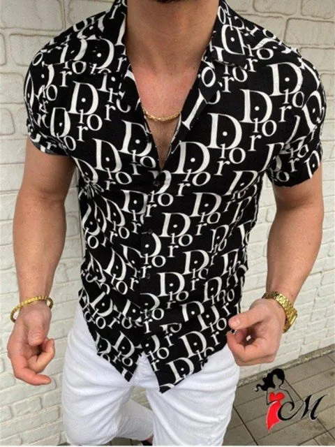 New Style Letter Printing Shirt Men's Short