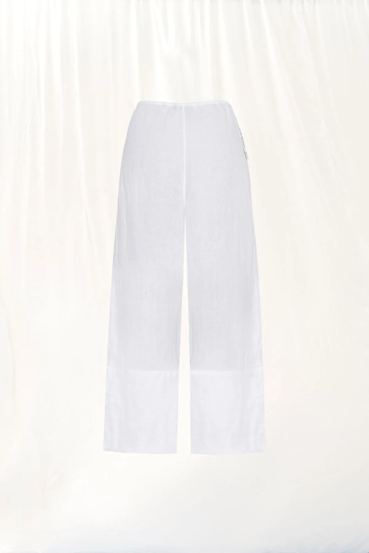White Linen Wide-leg Trousers 17369