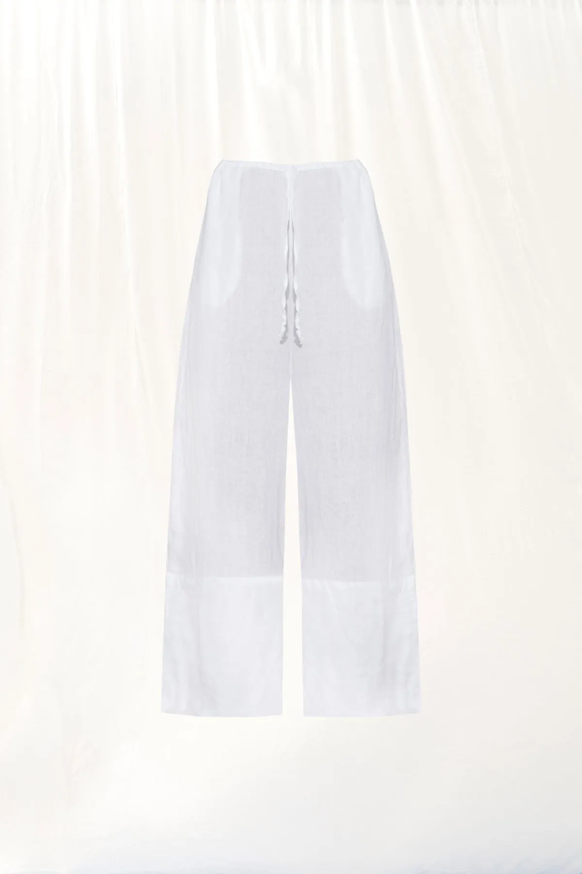 White Linen Wide-leg Trousers 17369